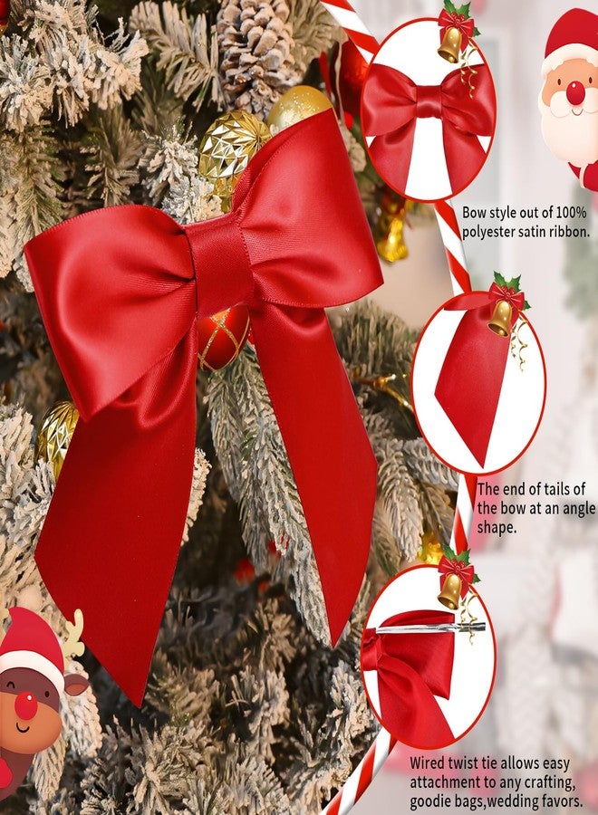 Kunjocy 30 Pieces Satin Ribbon Bow Decor 4.3 Inch Small Premade Twist Tie Bows for Gift Wrapping Treat Bags Crafts Party Favors Wedding Christmas Tree Decorations (Red) - Image 3